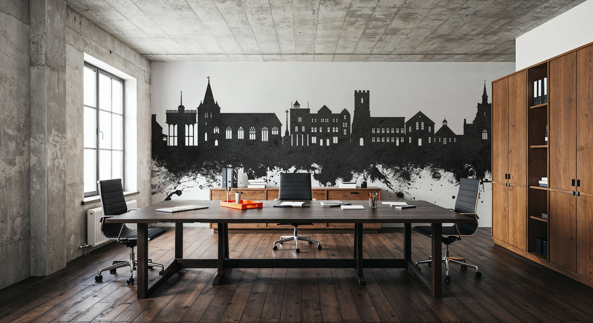 Maldon England Skyline Black & White Mural Wallpaper - room preview 02