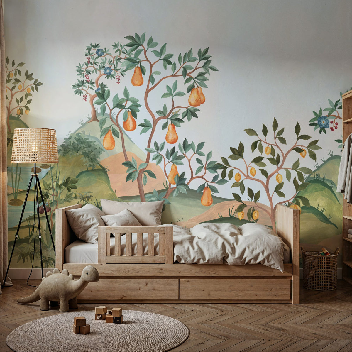 Orchard Reverie (no Animals), Sky Blue Mural Wallpaper - room preview 02