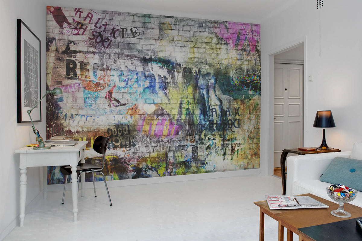 Street Art, Brick Wall Mural Wallpaper - room preview 02