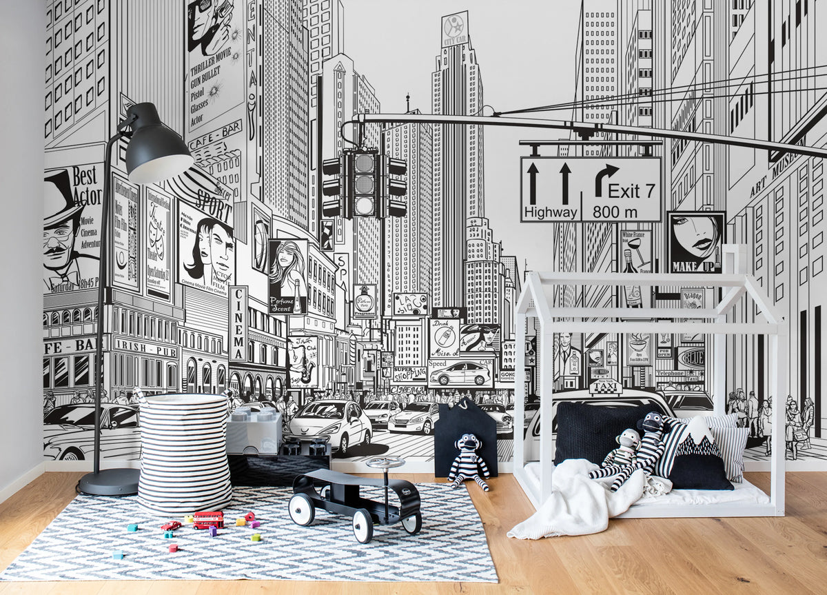Cartoon City Mural Wallpaper - room preview 02
