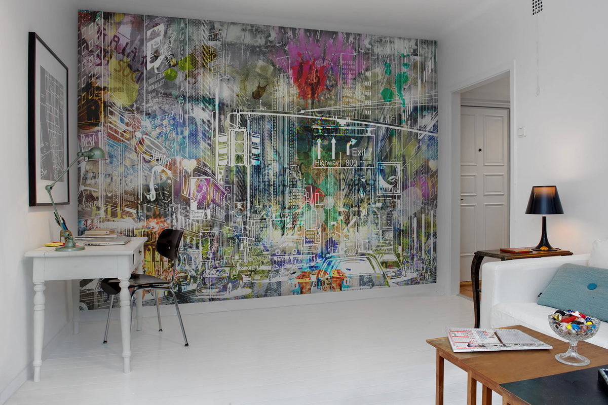Cartoon City, Graffiti Mural Wallpaper - room preview 02