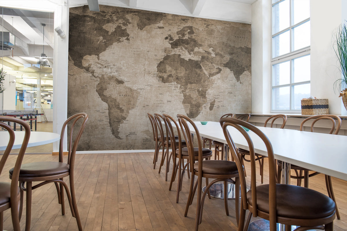 World Map, Brown Mural Wallpaper - room preview 02