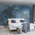 World Map, Blue Mural Wallpaper - room preview 02