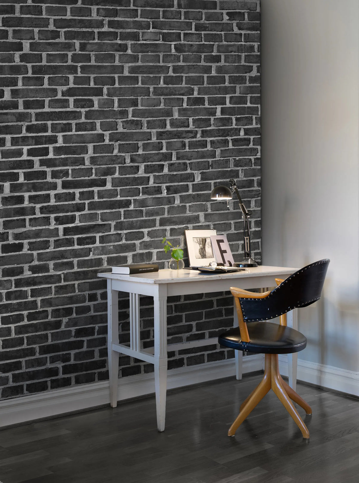 Brick Wall, Black Mural Wallpaper - room preview 02