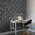 Brick Wall, Black Mural Wallpaper - room preview 02