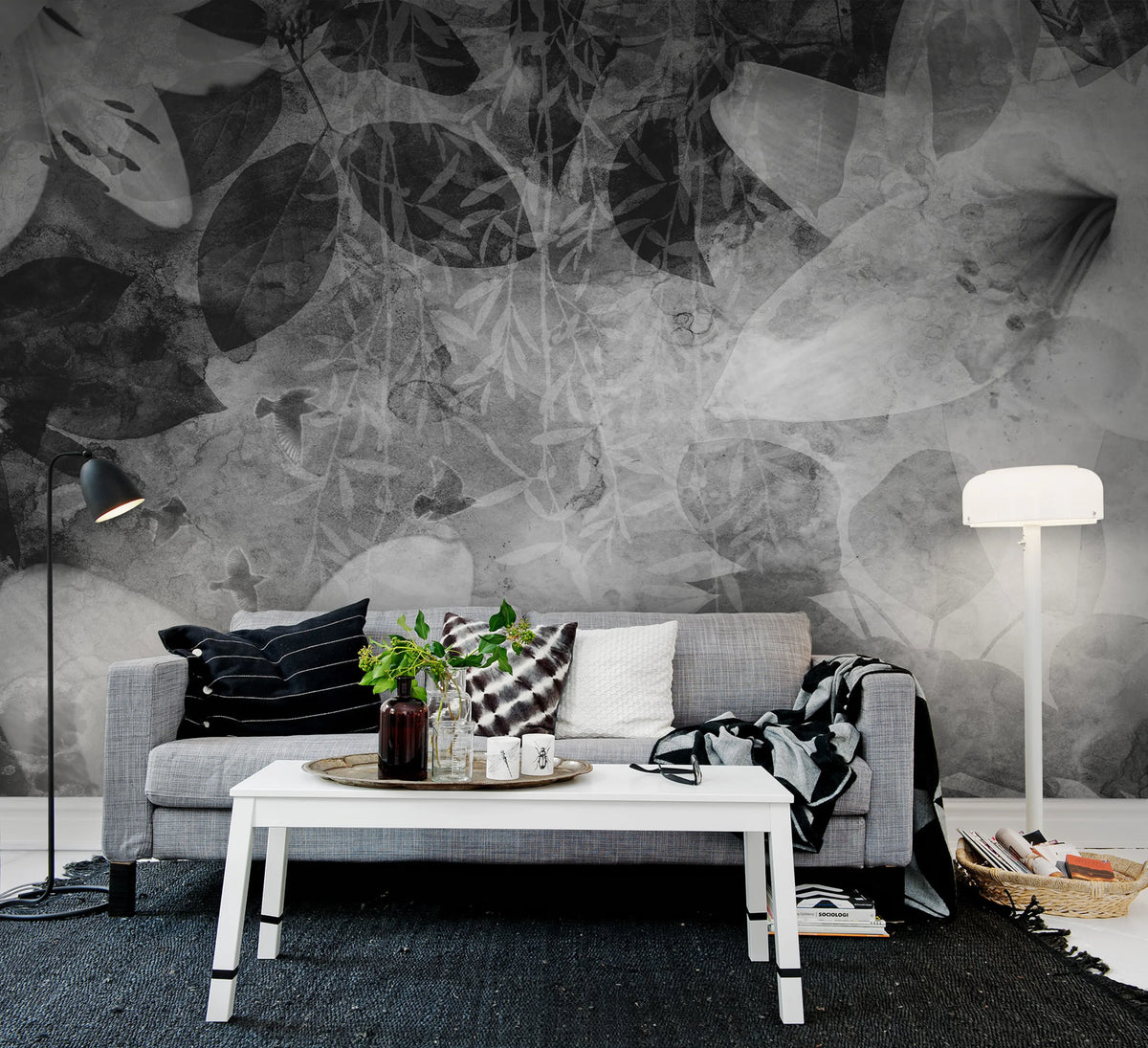 Garden of Dreams, Black & White Mural Wallpaper - room preview 02