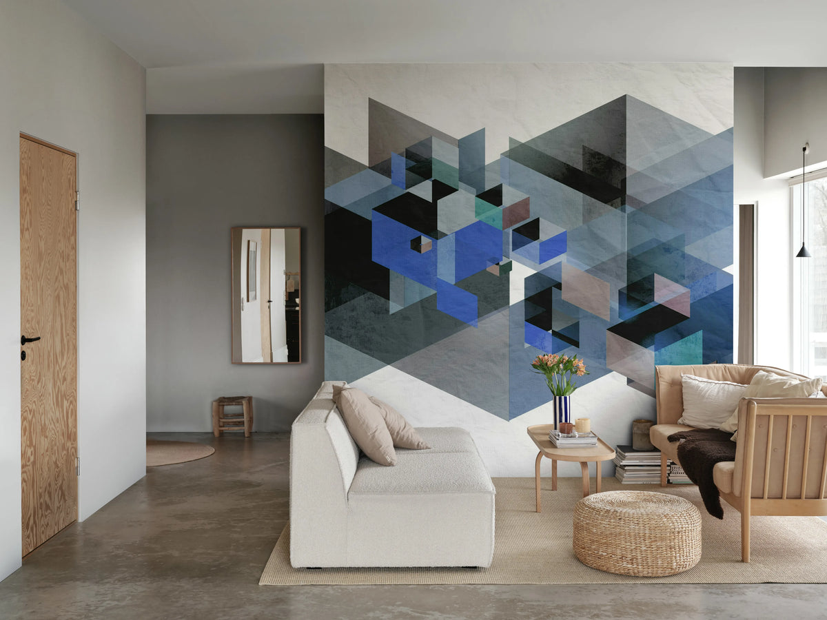 Fractal, Blue Mural Wallpaper - room preview 02