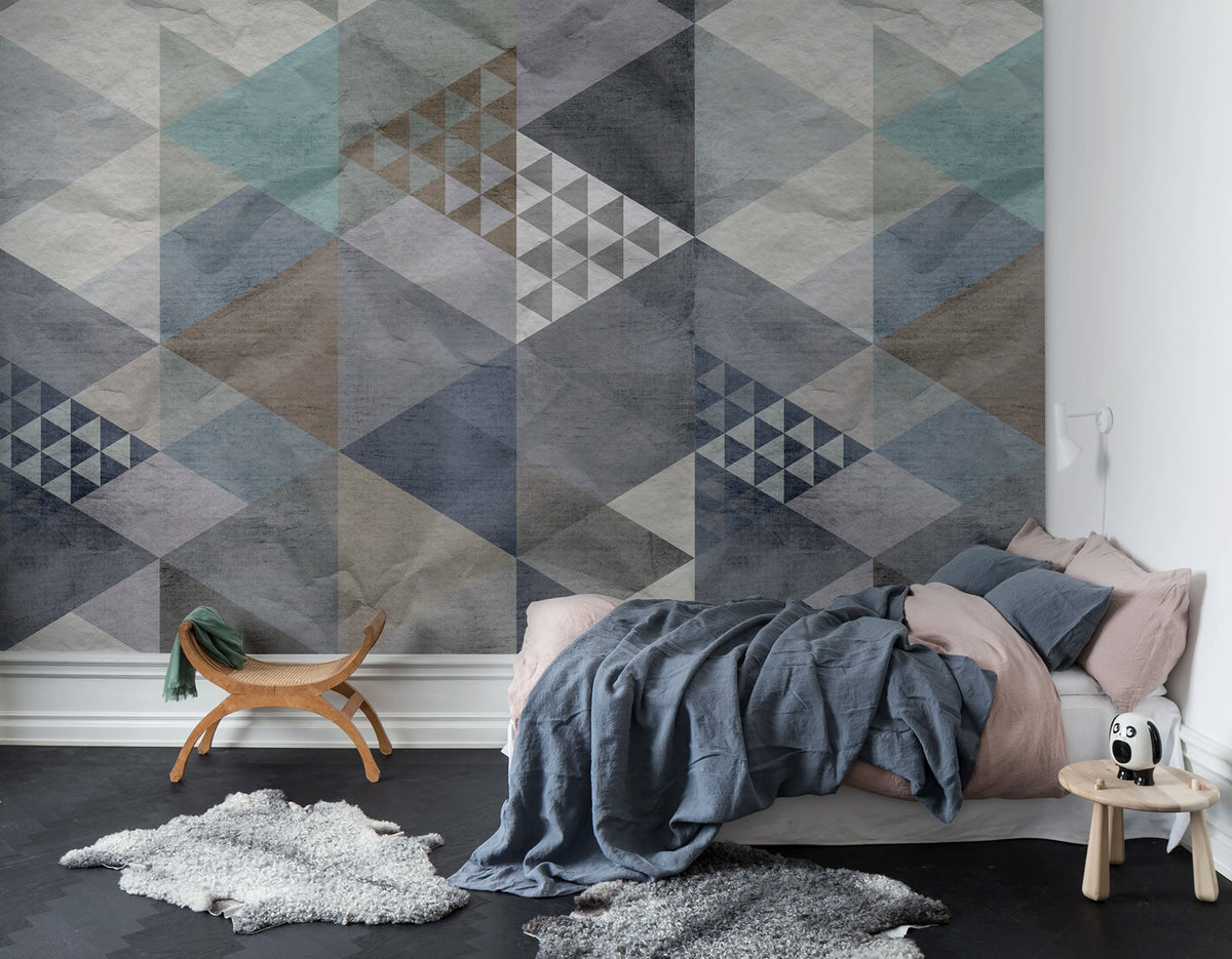 Quadrangle, Blue Mural Wallpaper - room preview 02