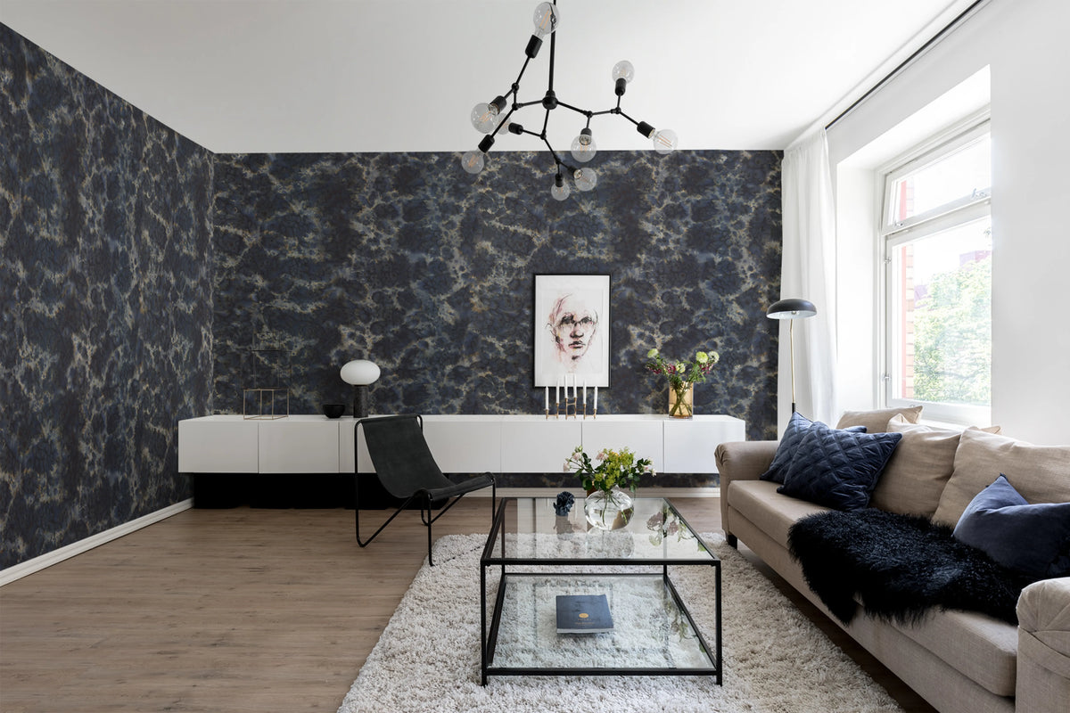 Flow, Dark Blue Mural Wallpaper - room preview 02