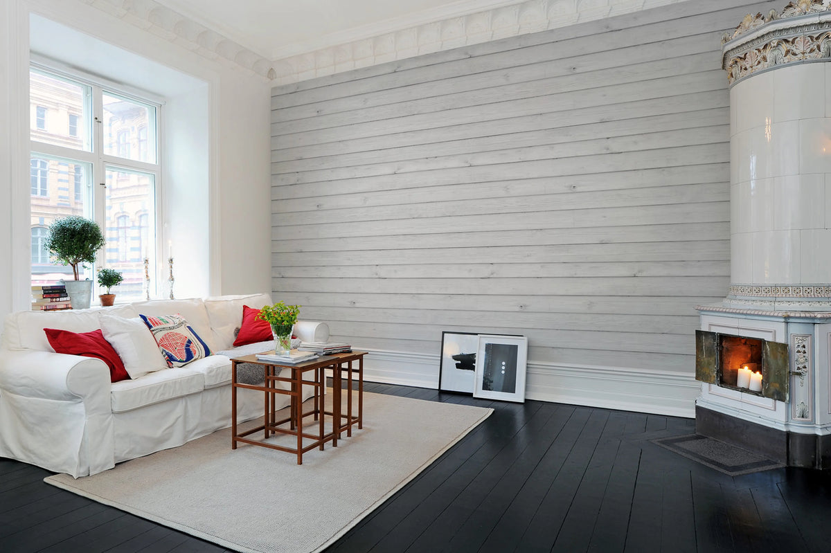 Horizontal Boards, White Mural Wallpaper - room preview 02