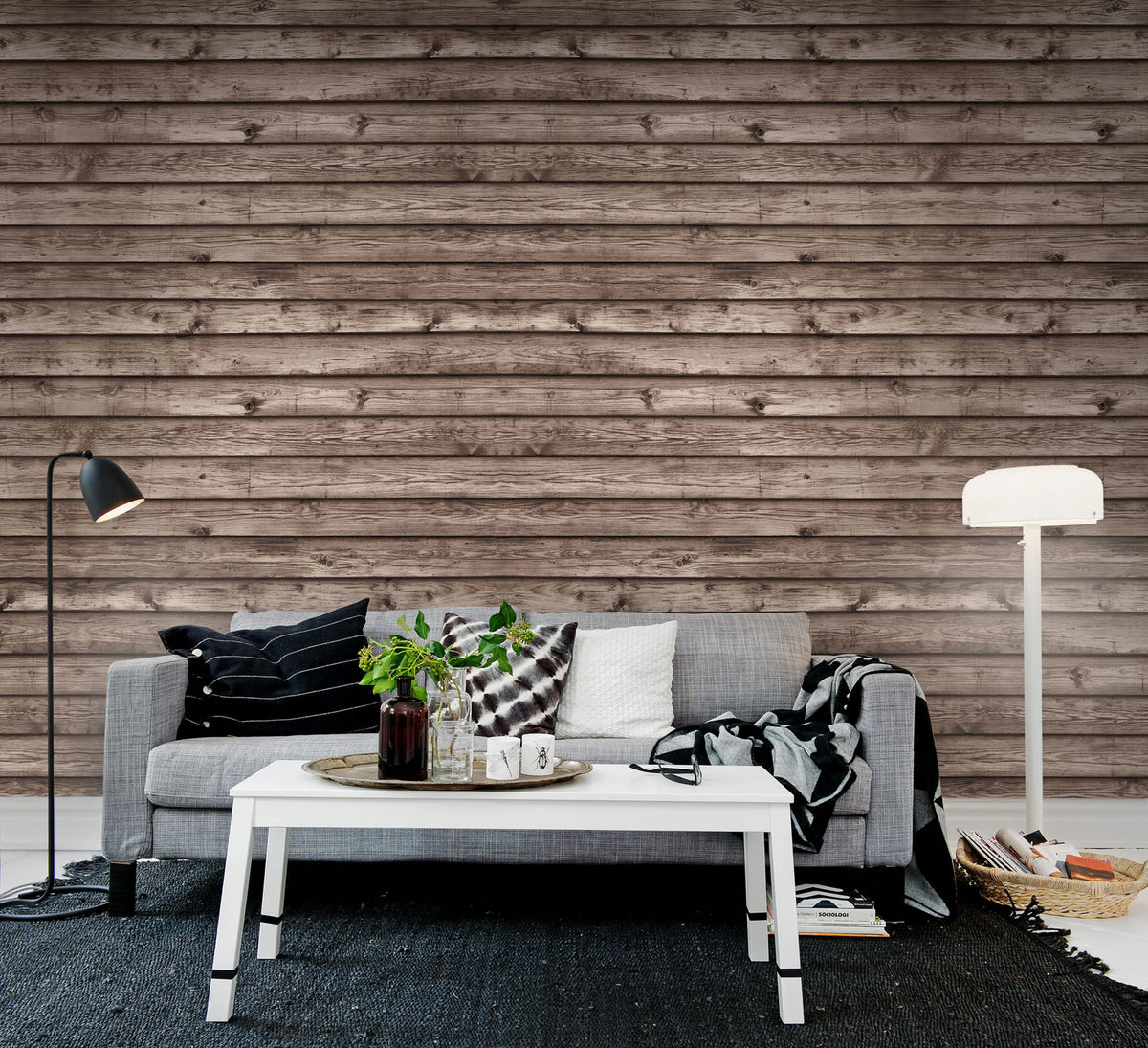 Horizontal Boards, Brown Mural Wallpaper - room preview 02
