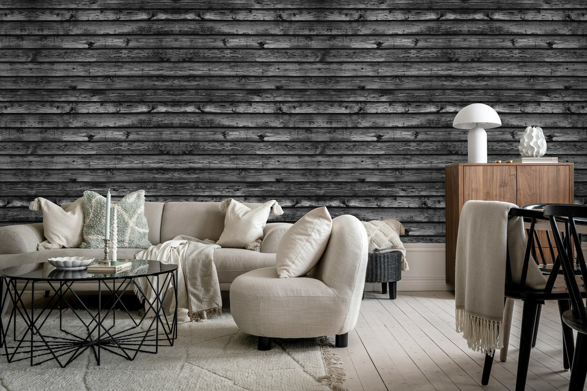Horizontal Boards, Black Mural Wallpaper - room preview 02