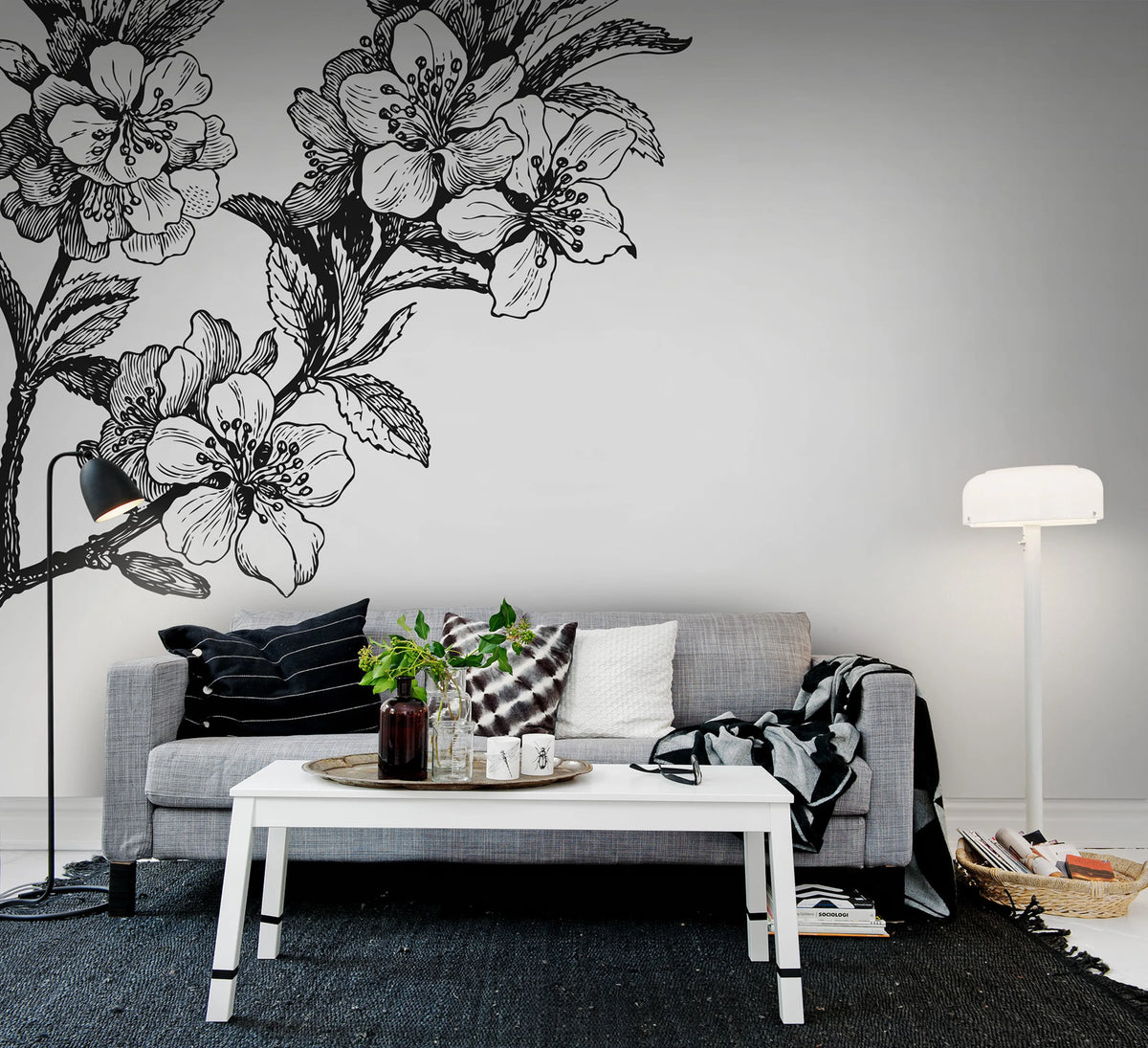 Springtime, Black&white Mural Wallpaper - room preview 02