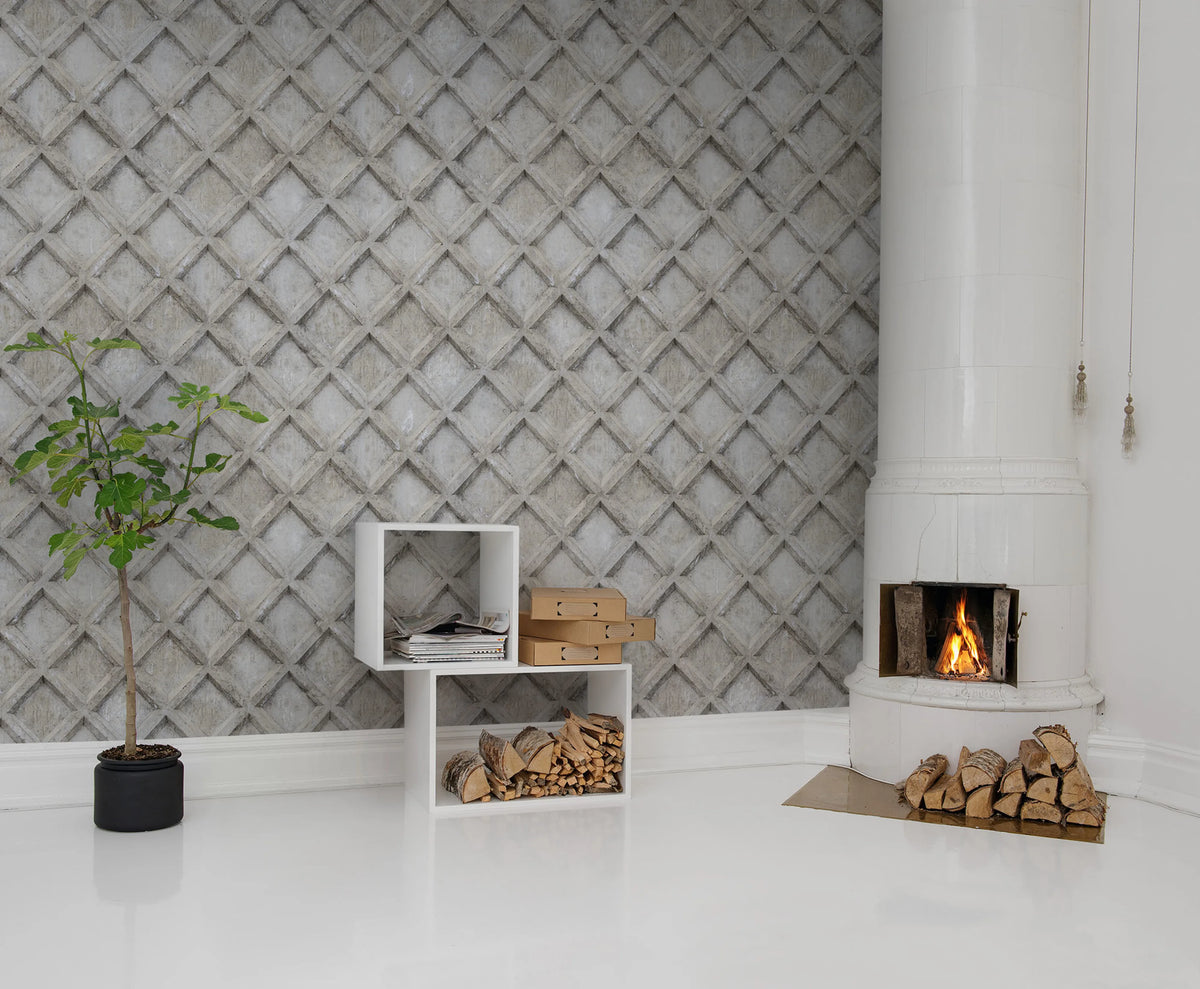 Concrete Trellis Mural Wallpaper - room preview 02