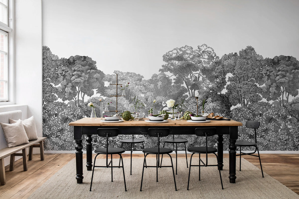 Bellewood, Black Toile Mural Wallpaper - room preview 02