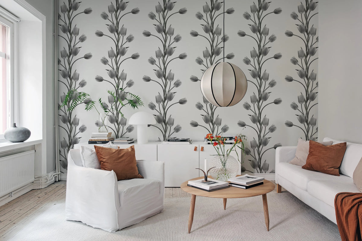 La Vie En Tulipe, White Mural Wallpaper - room preview 02
