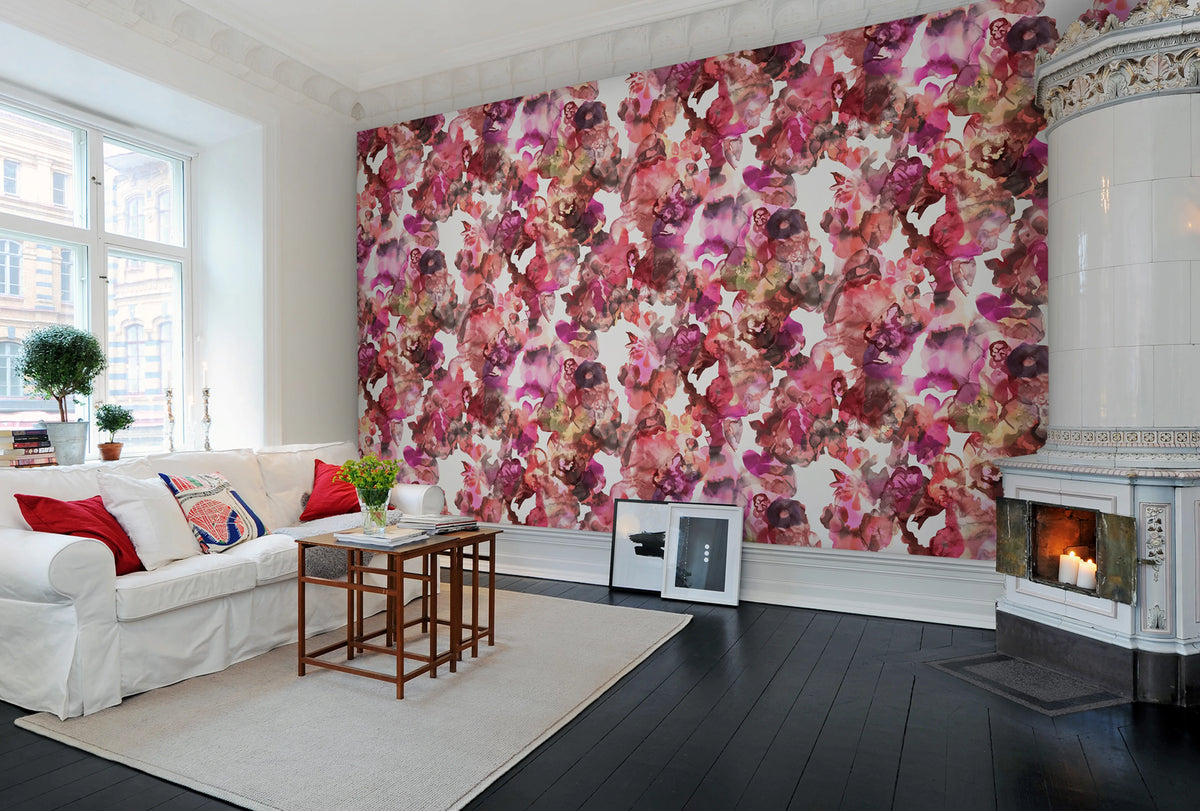 Lily Pond, Red Mural Wallpaper - room preview 02
