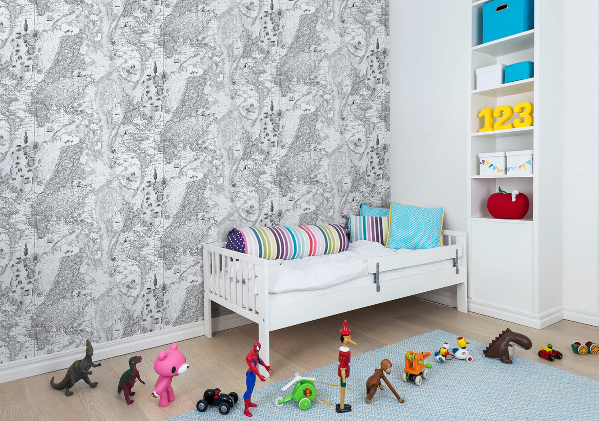 Treasure Hunt, Black and White Mural Wallpaper - room preview 02