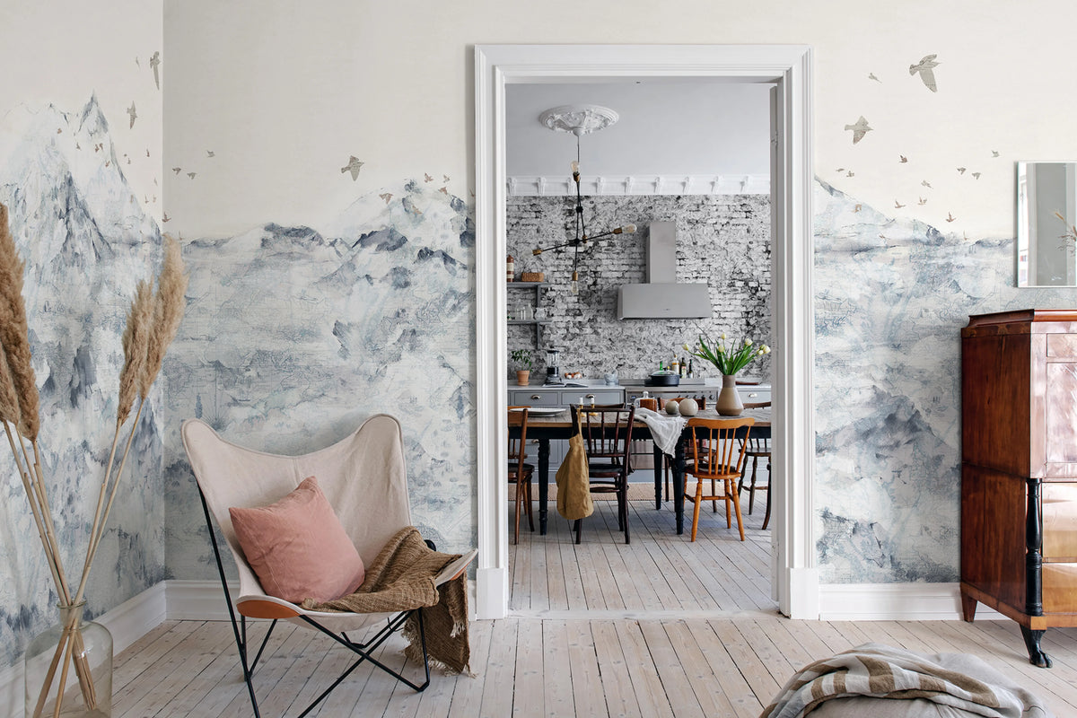Paper Mountains, Blue Mural Wallpaper - room preview 02