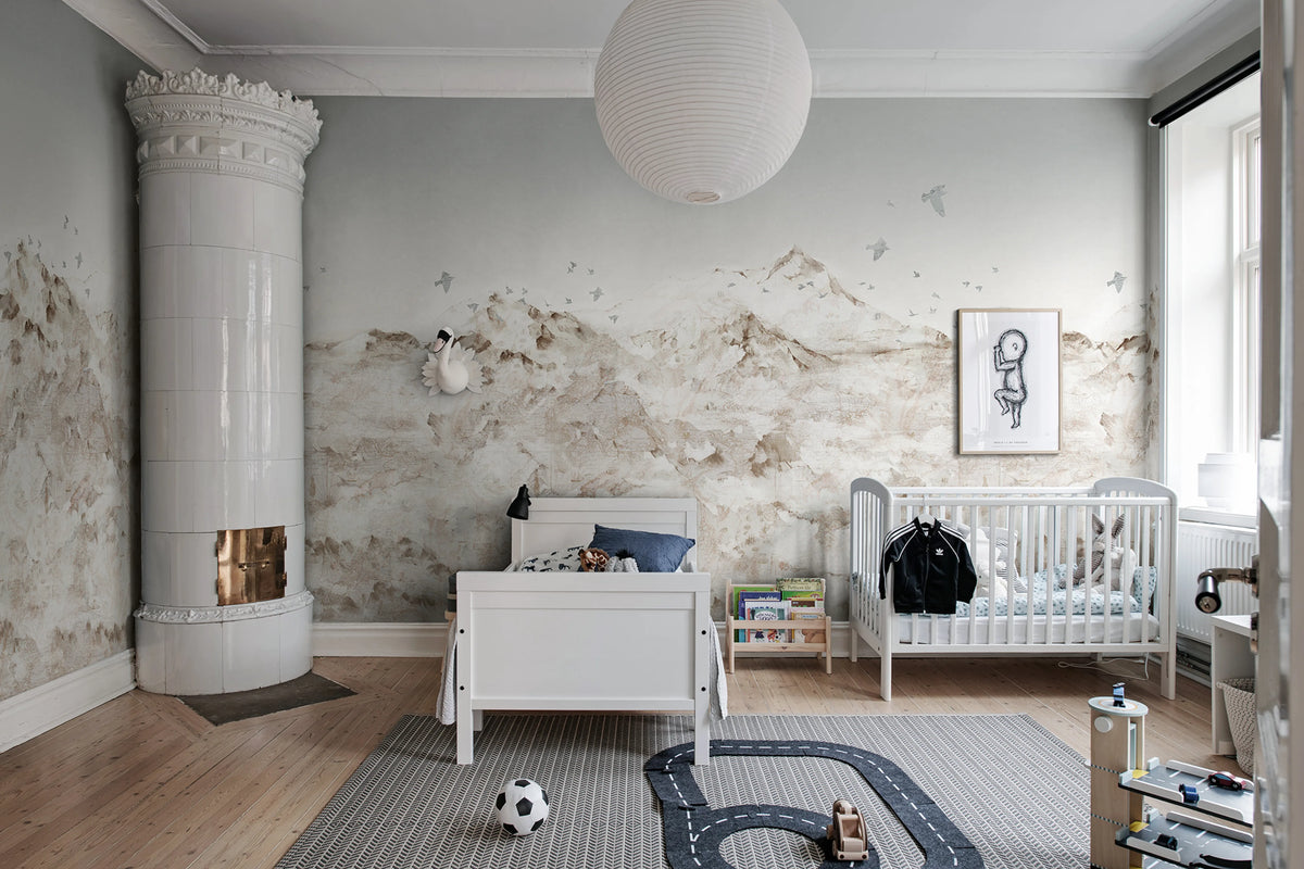 Paper Mountains, Sepia Mural Wallpaper - room preview 02