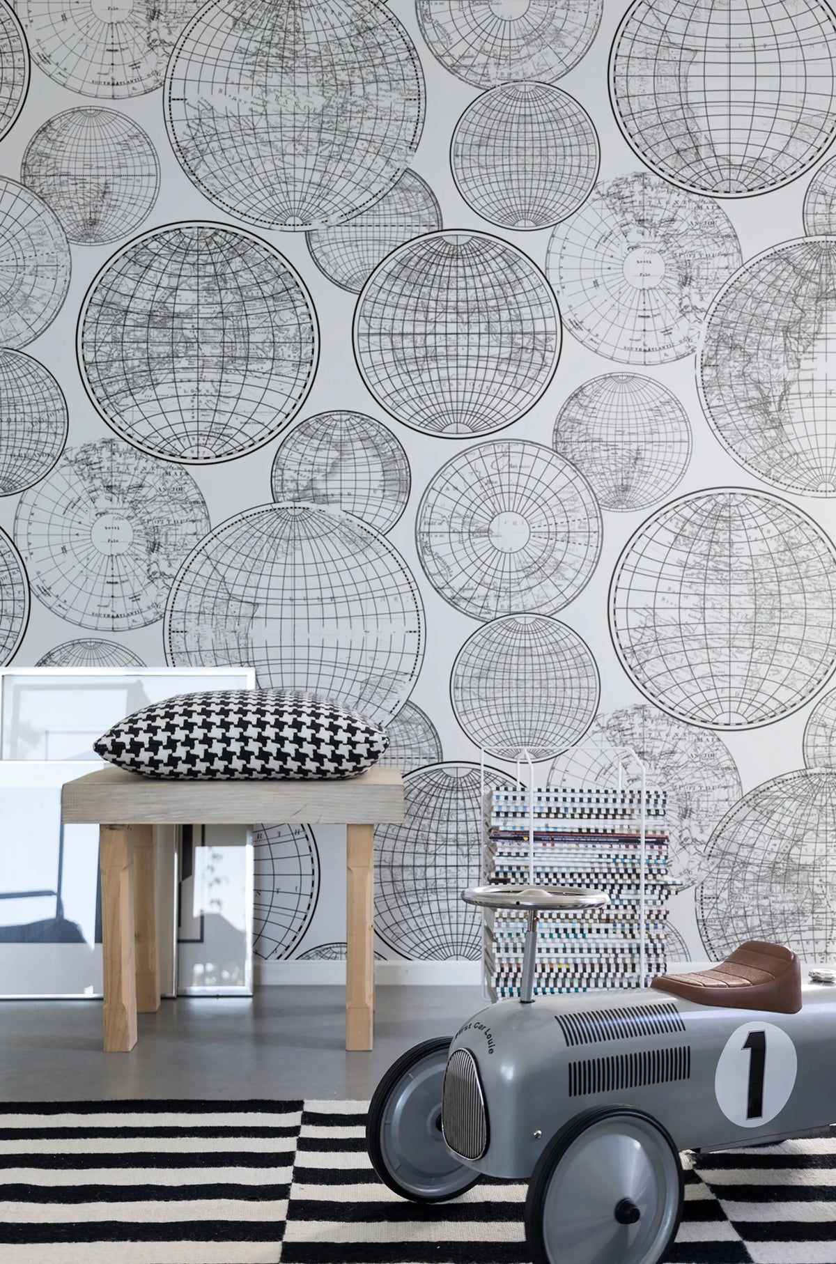 Globes Gathering, Black and White Mural Wallpaper - room preview 02