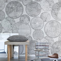 Globes Gathering, Black and White Mural Wallpaper - room preview 02