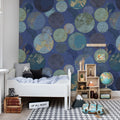 Globes Gathering, Blue Mural Wallpaper - room preview 02
