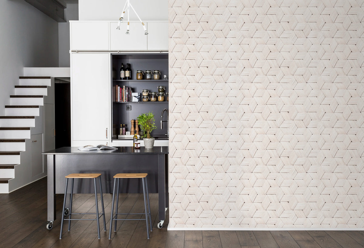 Birch Bark Braids, White Mural Wallpaper - room preview 02
