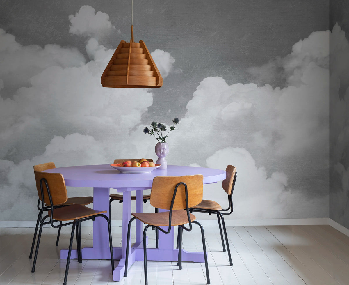 Cuddle Clouds, Graphite Mural Wallpaper - room preview 02