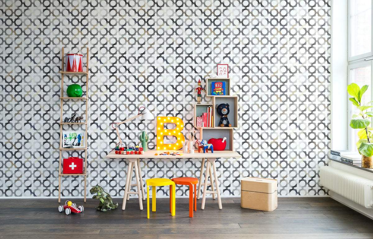 Patchwork Play, Gray Mural Wallpaper - room preview 02