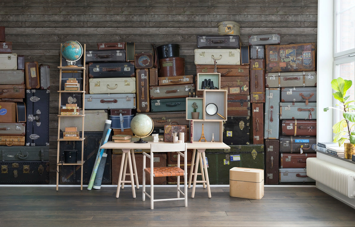 Stacked Suitcases, Heap Mural Wallpaper - room preview 02