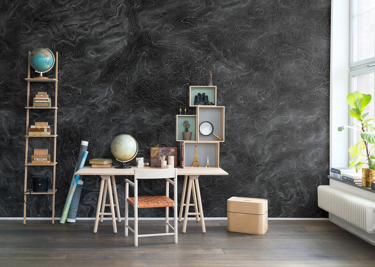 Elevation Lines, Black Mural Wallpaper - room preview 02