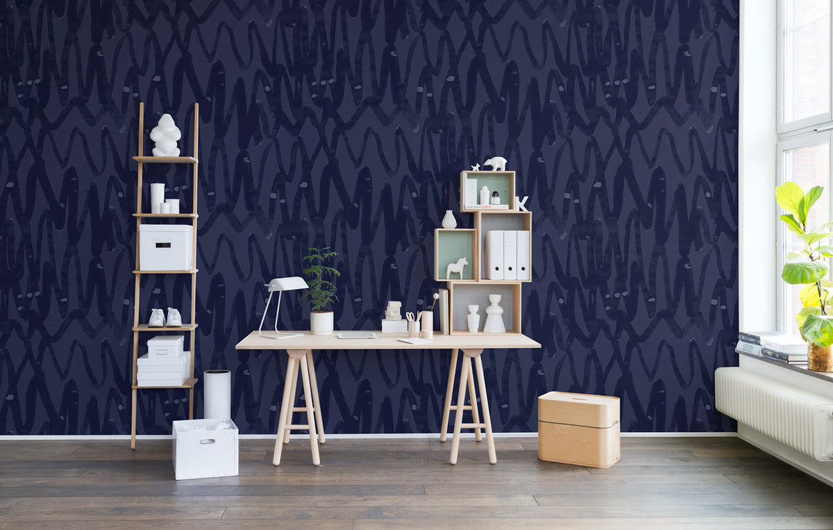 Pulse of Passion, Blue Mural Wallpaper - room preview 02
