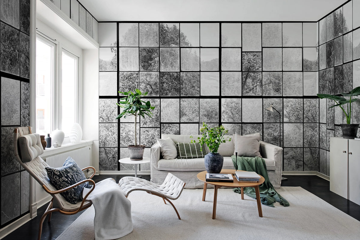 Factory Window, Graphite Mural Wallpaper - room preview 02