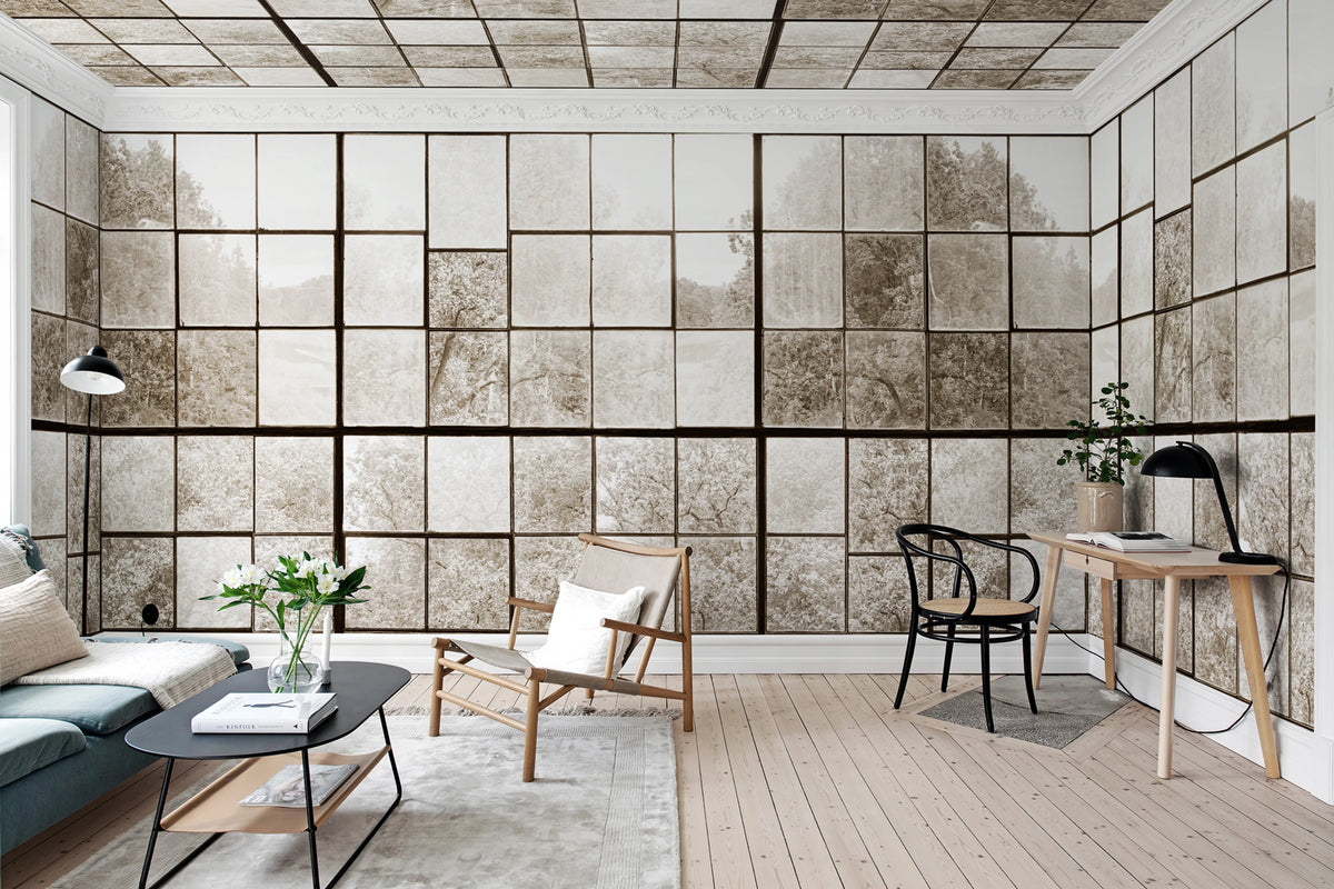 Factory Window, Sepia Mural Wallpaper - room preview 02