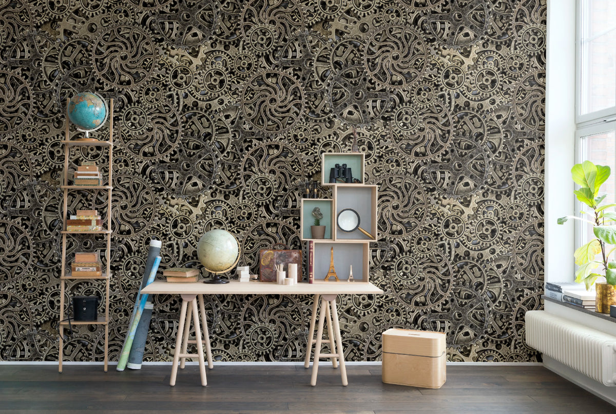Steampunk Mechanics Mural Wallpaper - room preview 02