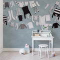 Laundry Day, Blue Mural Wallpaper - room preview 02