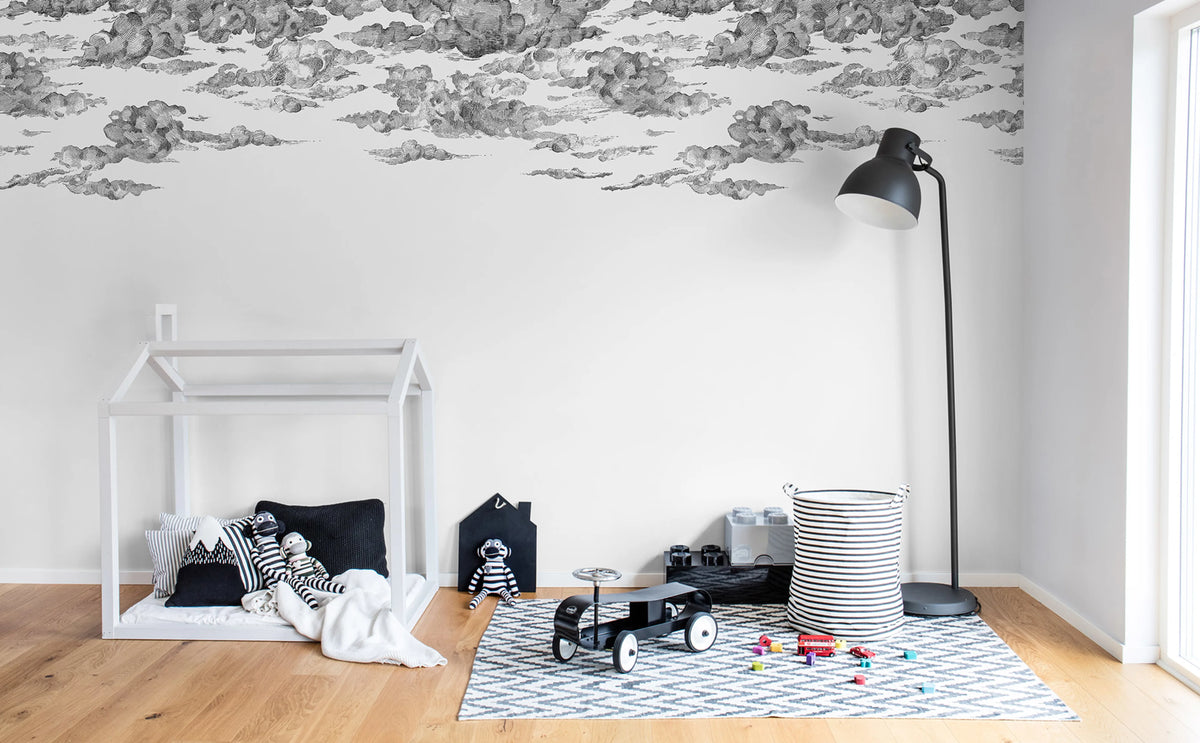 Cotton Skies, Black Mural Wallpaper - room preview 02