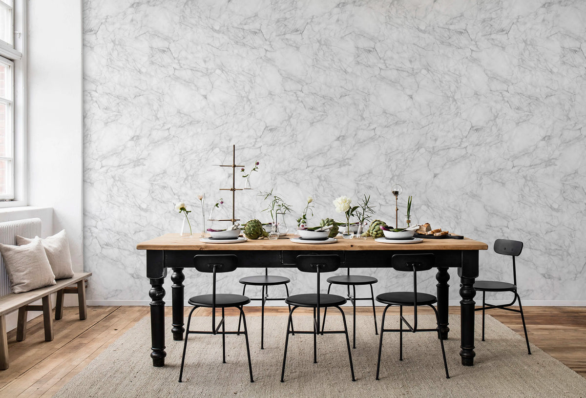Noble Marble, White Mural Wallpaper - room preview 02