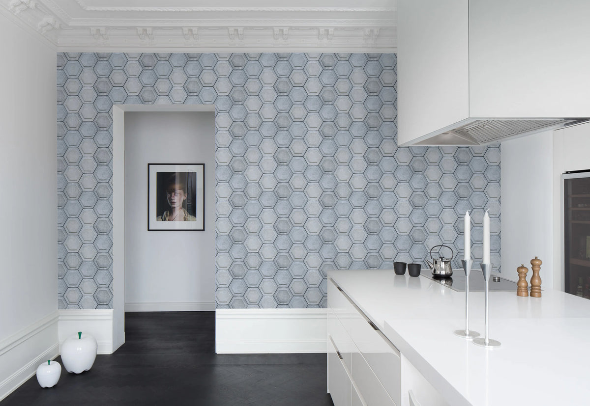 Concrete Hexagon Mural Wallpaper - room preview 02