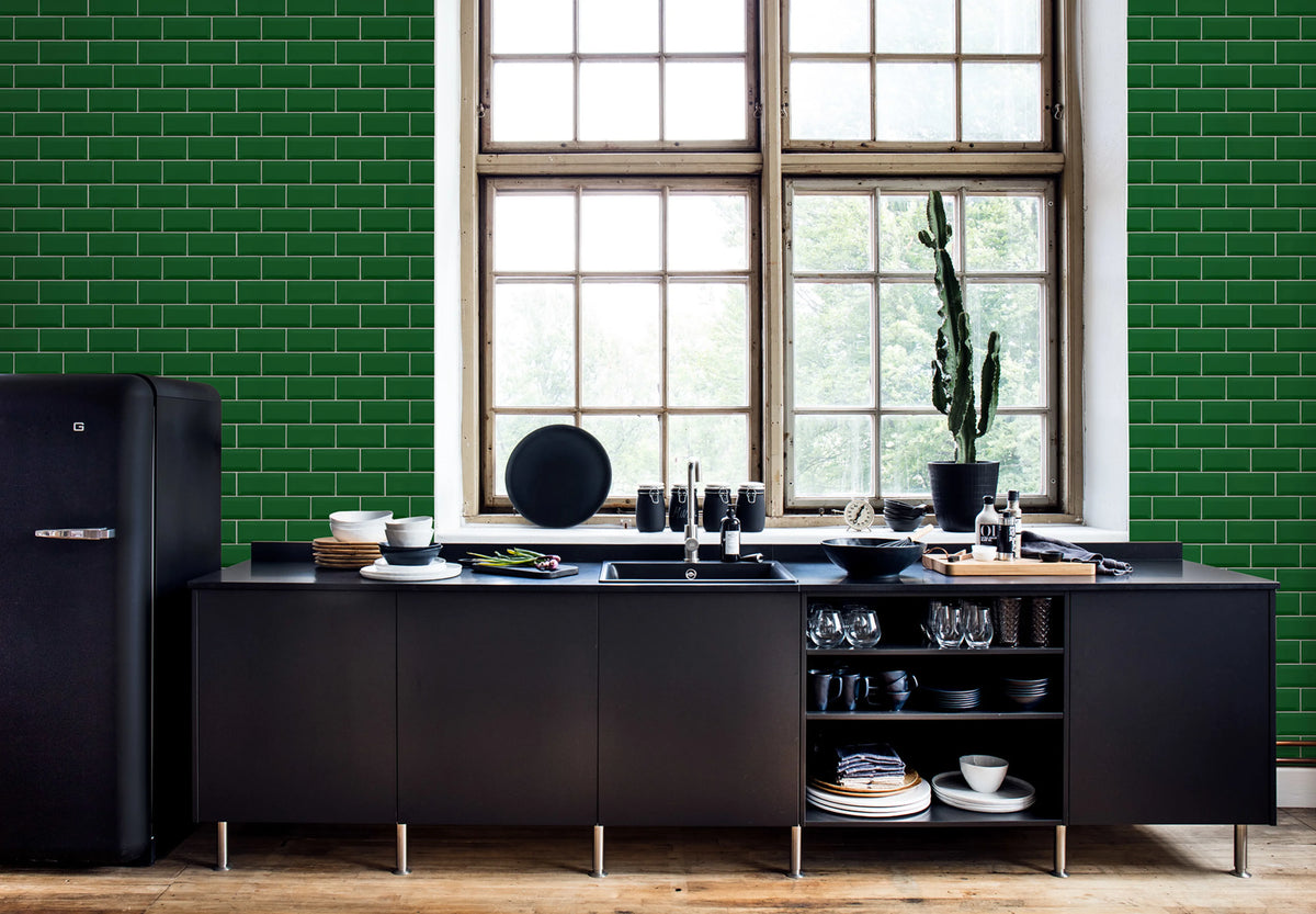Bistro Tiles, Green Mural Wallpaper - room preview 02