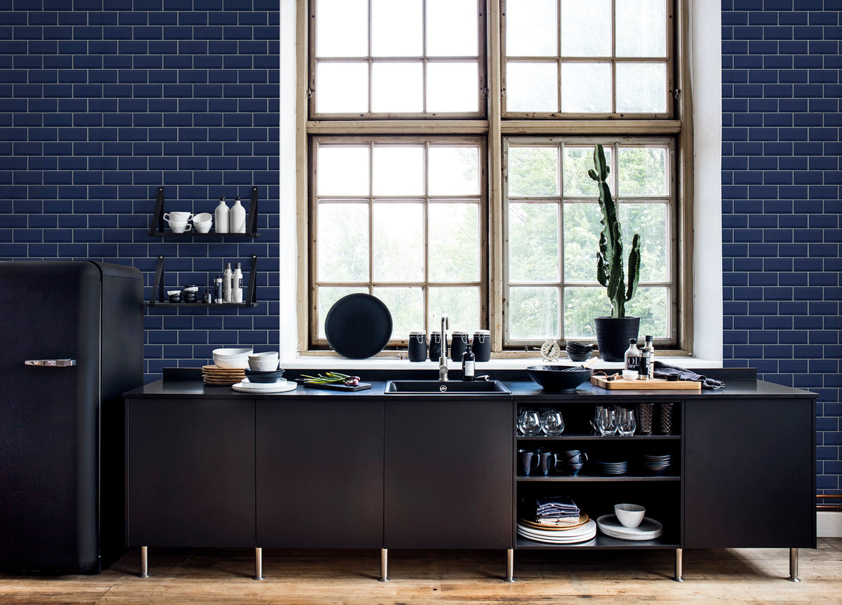 Bistro Tiles, Royal Blue Mural Wallpaper - room preview 02