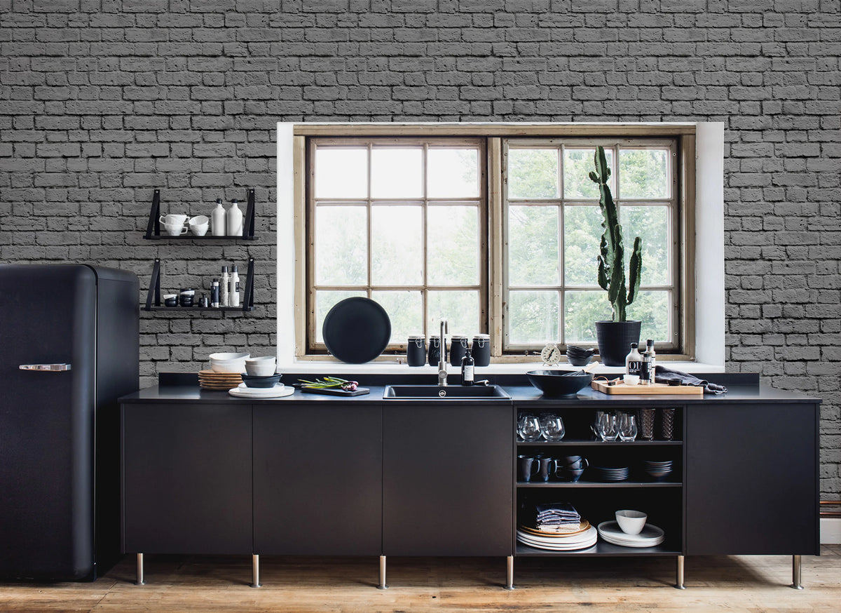 Soft Bricks, Gray Mural Wallpaper - room preview 02