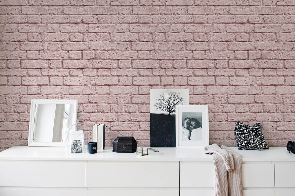 Soft Bricks, Pink Mural Wallpaper - room preview 02