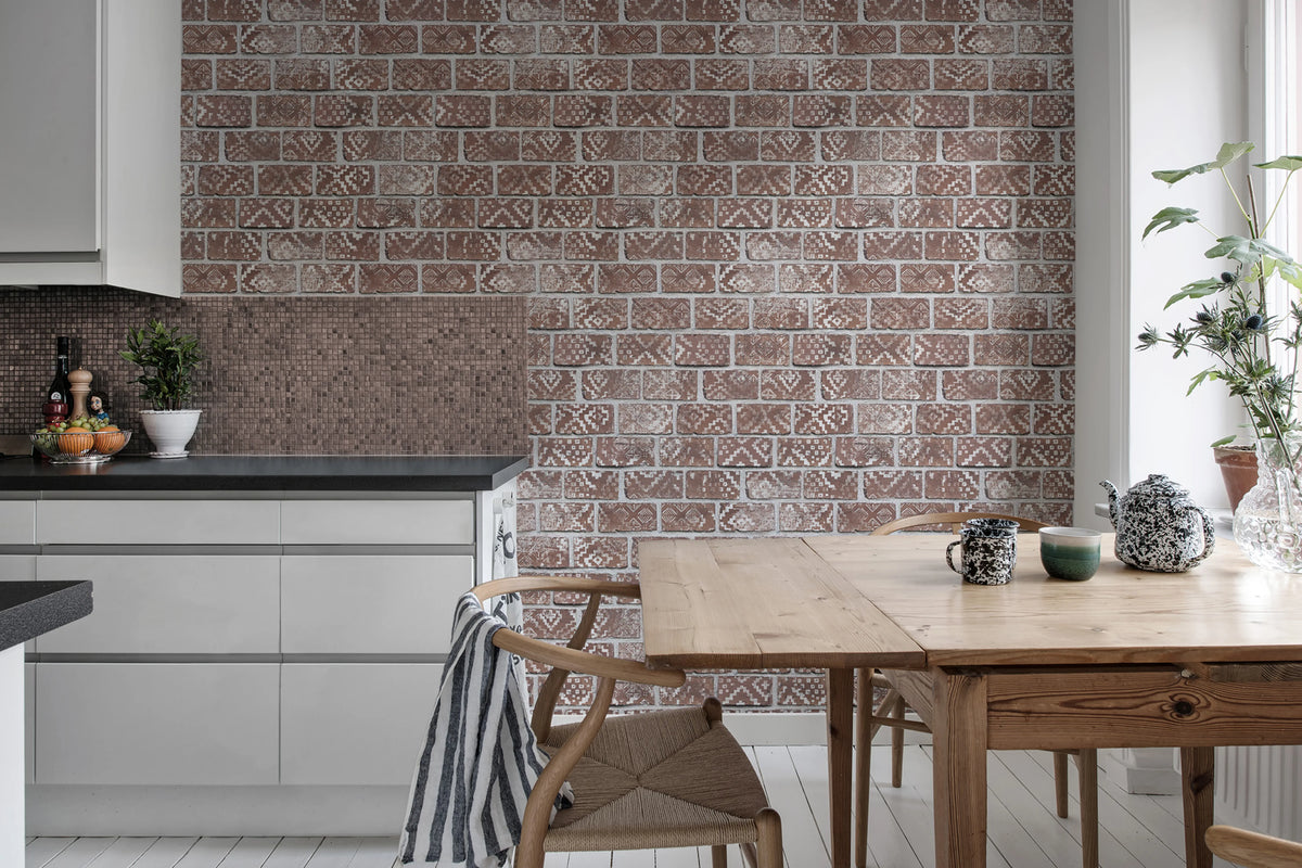 Decorated Bricks, Red Mural Wallpaper - room preview 02
