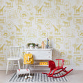 Animal Party, Yellow Mural Wallpaper - room preview 02