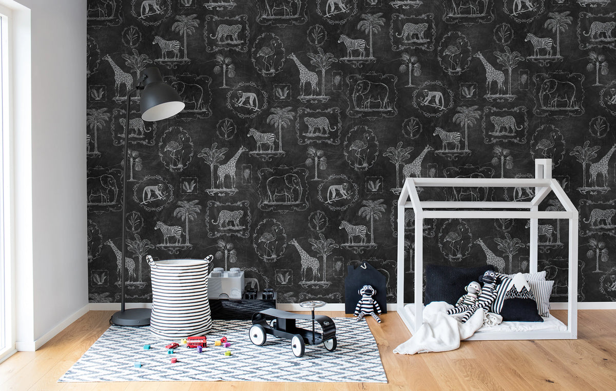 Animal Party, Blackboard Mural Wallpaper - room preview 02