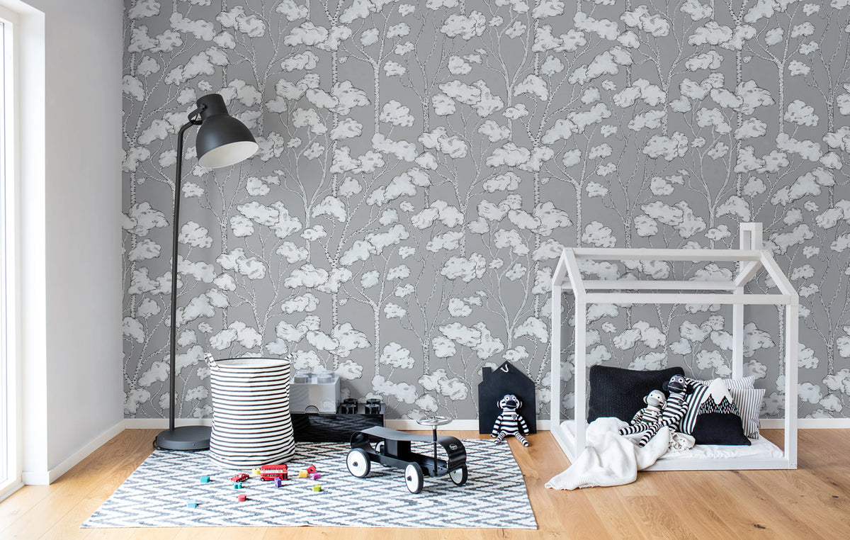 Animal Tree, Gray Mural Wallpaper - room preview 02
