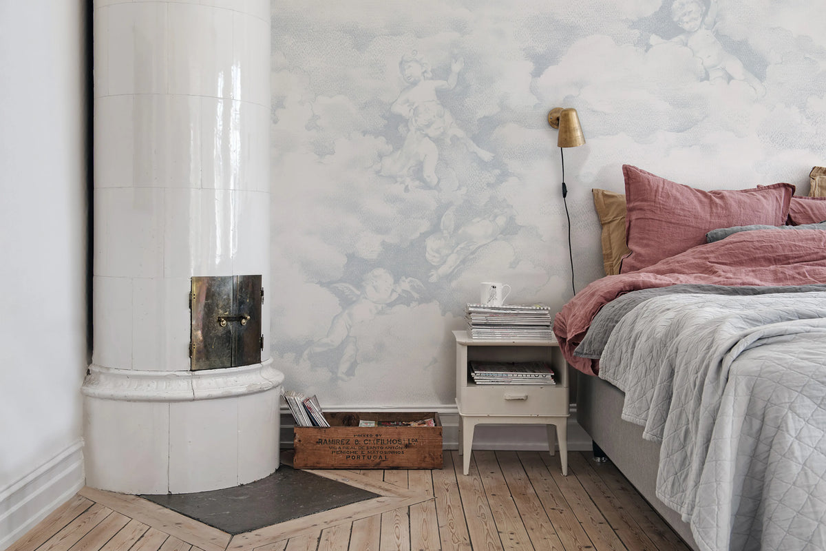 Chubby Cherubs, Blue Mural Wallpaper - room preview 02