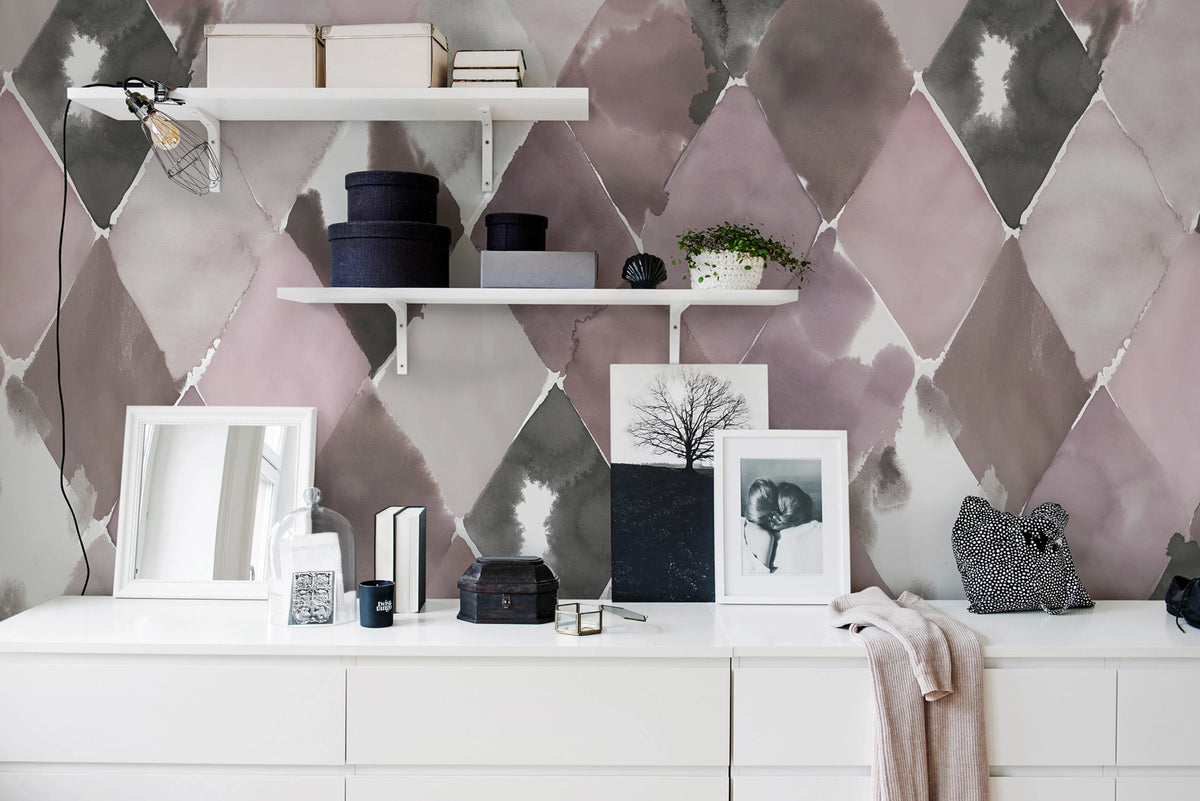 Big Harlequin, Plum Mural Wallpaper - room preview 02